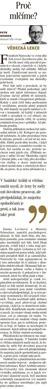 Článek „Proč mlčíme?“ pro Lidové noviny